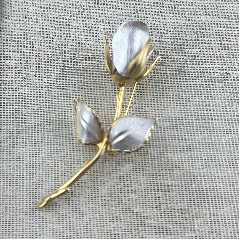 1970s Vintage GIOVANNI "One rose" brooch Corsage Gold‎ and Silver Tone Metal